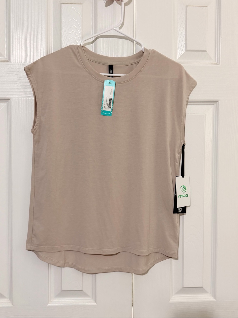 MPG Sleeveless Muscle Tee in Taupe Beige